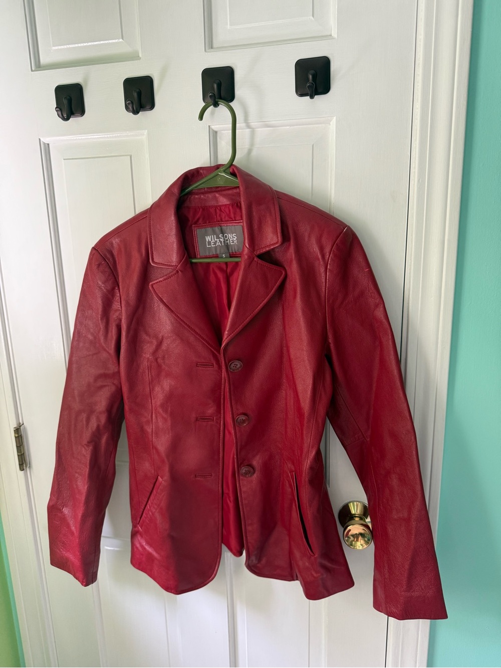 Wilsons Leather Women's Red Button-Front Leather Jacket